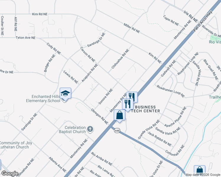 map of restaurants, bars, coffee shops, grocery stores, and more near 5801 Cody Road Northeast in Rio Rancho