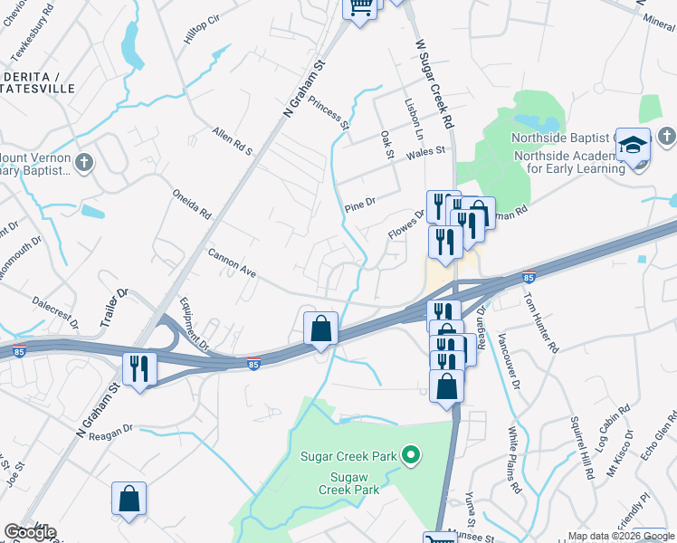 map of restaurants, bars, coffee shops, grocery stores, and more near 1515 Cannon Avenue in Charlotte