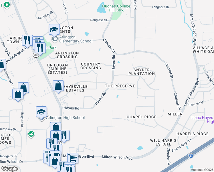 map of restaurants, bars, coffee shops, grocery stores, and more near 5645 Hayes Rd in Arlington