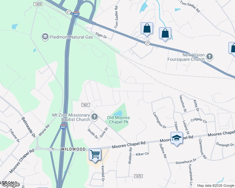 map of restaurants, bars, coffee shops, grocery stores, and more near 8502 Deerwood Road in Charlotte