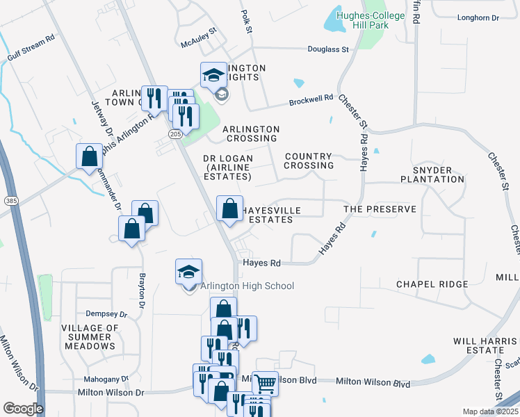 map of restaurants, bars, coffee shops, grocery stores, and more near 11928 Cranston Drive in Arlington