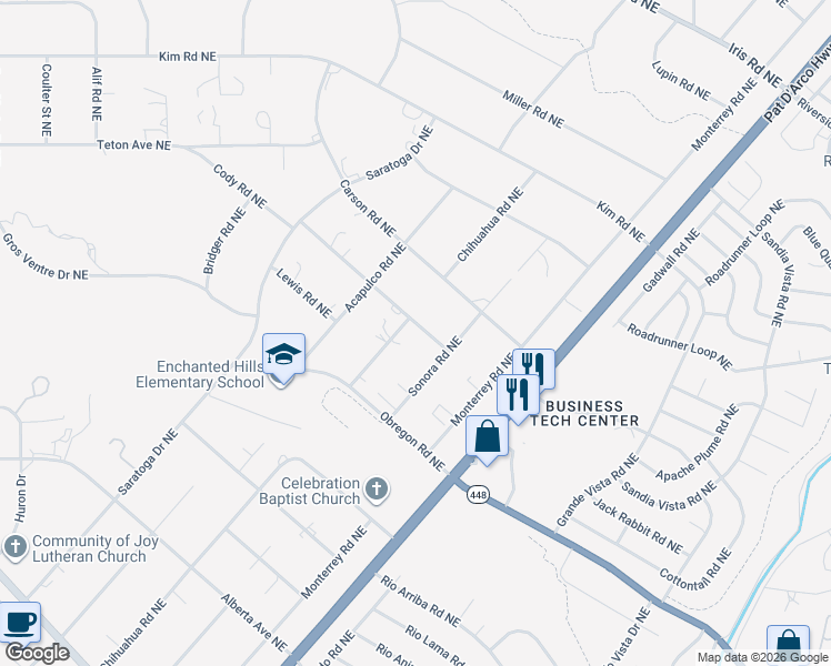map of restaurants, bars, coffee shops, grocery stores, and more near 5750 Cody Road Northeast in Rio Rancho