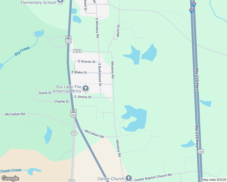 map of restaurants, bars, coffee shops, grocery stores, and more near 1214 South Whiskey Road in Candor
