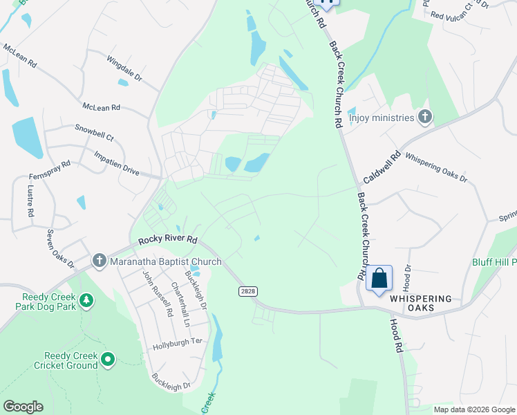 map of restaurants, bars, coffee shops, grocery stores, and more near 3425 Rocky River Road in Charlotte