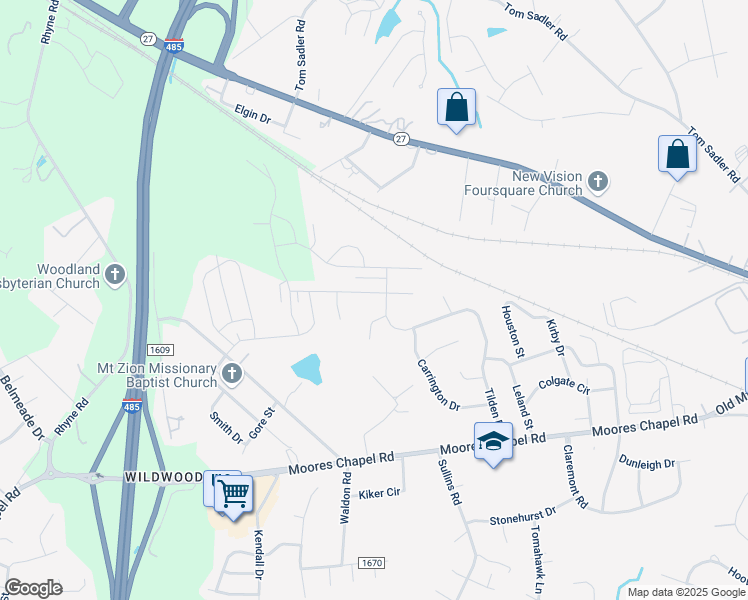 map of restaurants, bars, coffee shops, grocery stores, and more near 8620 Deerwood Road in Charlotte