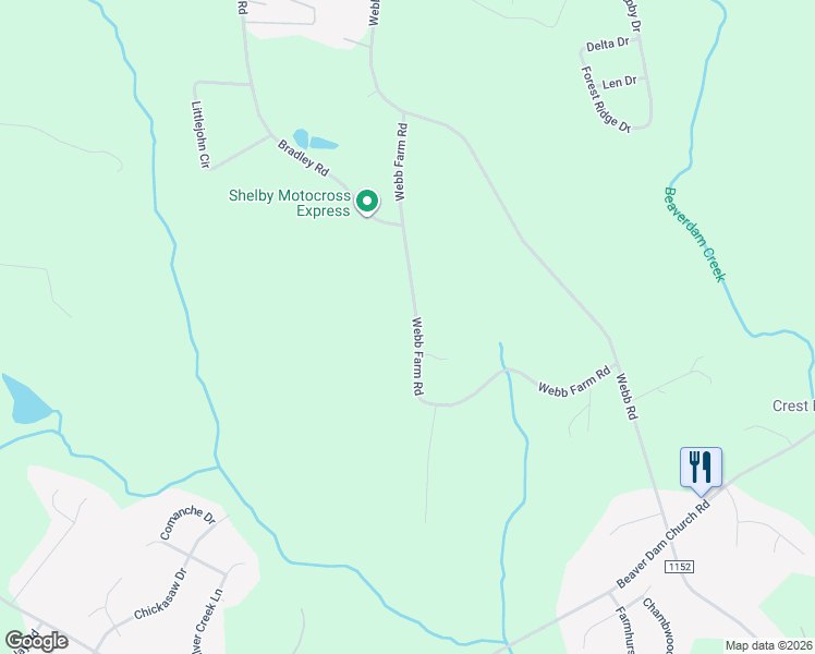 map of restaurants, bars, coffee shops, grocery stores, and more near 322 Webb Farm Road in Shelby