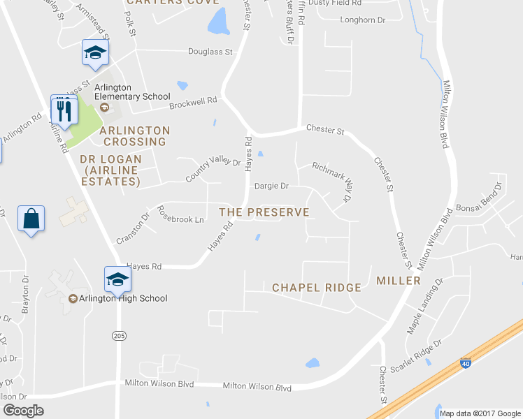 map of restaurants, bars, coffee shops, grocery stores, and more near 12145 Preserve Woods Lane in Arlington