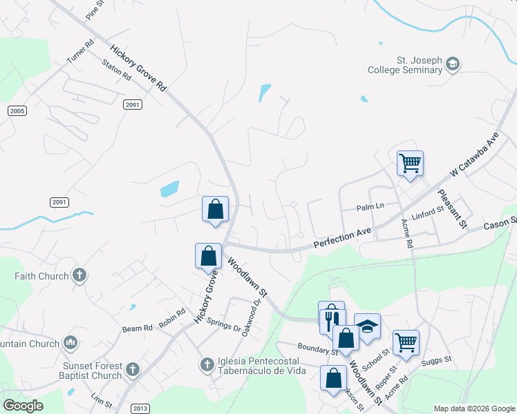 map of restaurants, bars, coffee shops, grocery stores, and more near 2129 London Lane in Gastonia