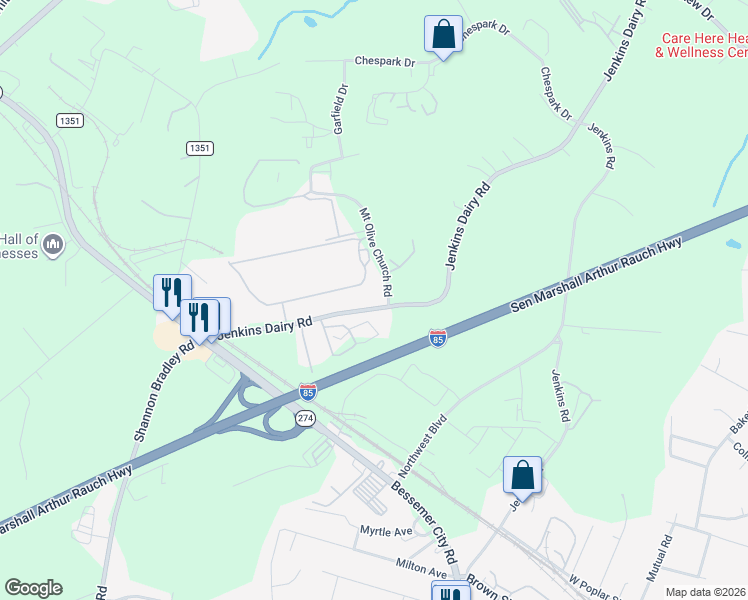 map of restaurants, bars, coffee shops, grocery stores, and more near 2016 Jenkins Dairy Road in Gastonia