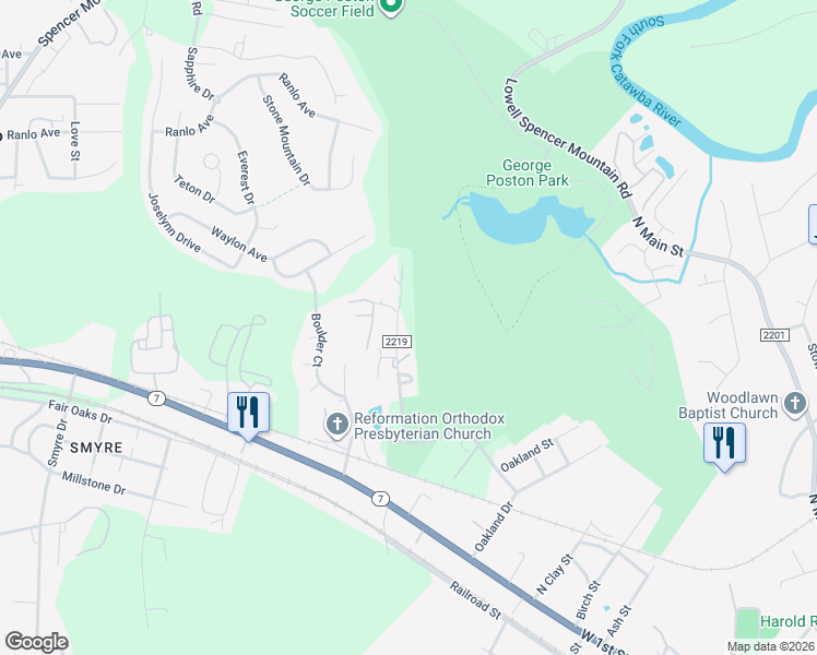 map of restaurants, bars, coffee shops, grocery stores, and more near 130 Rhyne-Rankin Road in Lowell