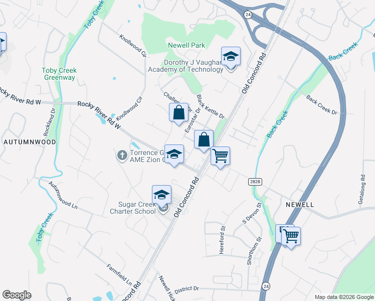 map of restaurants, bars, coffee shops, grocery stores, and more near in Charlotte