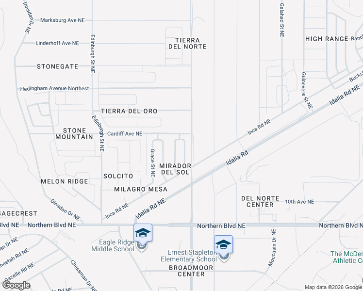 map of restaurants, bars, coffee shops, grocery stores, and more near 1262 Mirador Loop North East in Rio Rancho