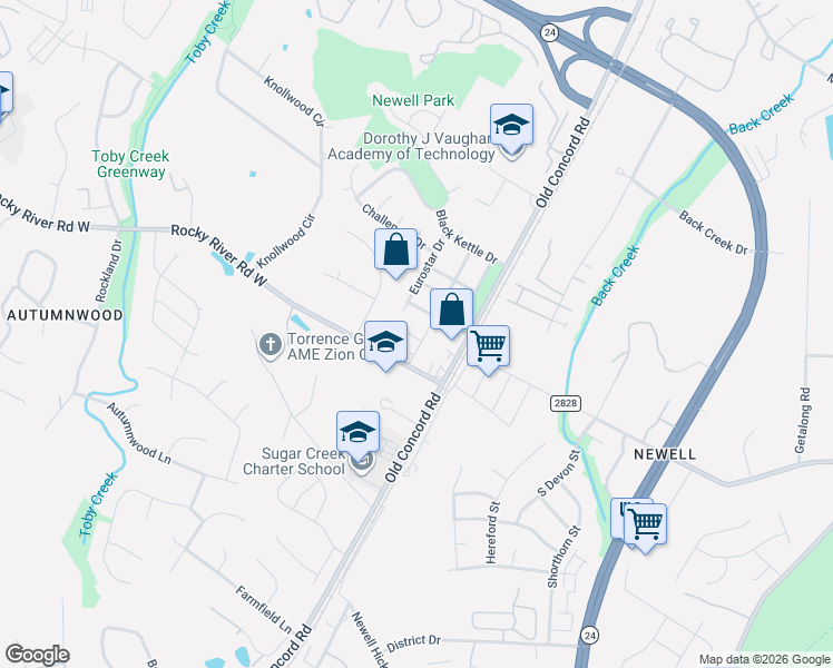 map of restaurants, bars, coffee shops, grocery stores, and more near in Charlotte