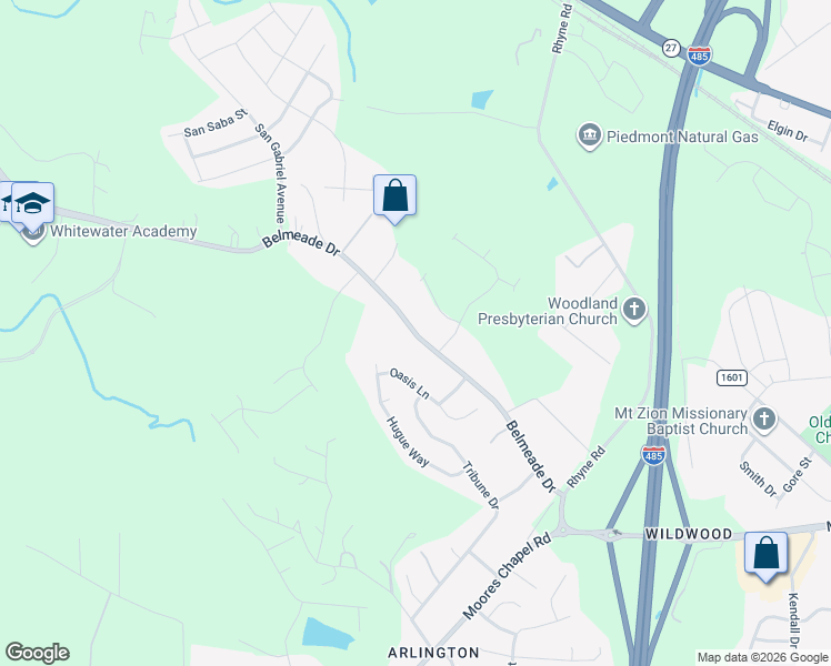 map of restaurants, bars, coffee shops, grocery stores, and more near 2601 Belmeade Drive in Charlotte