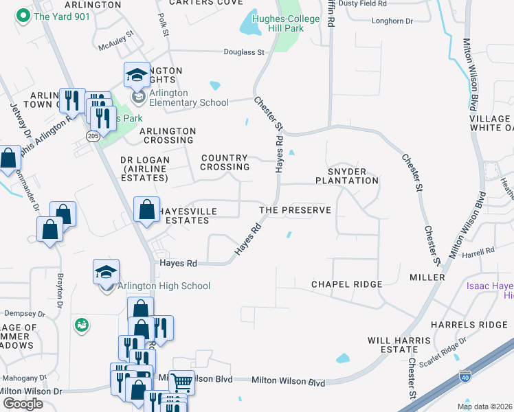map of restaurants, bars, coffee shops, grocery stores, and more near 5645 Hayes Road in Arlington