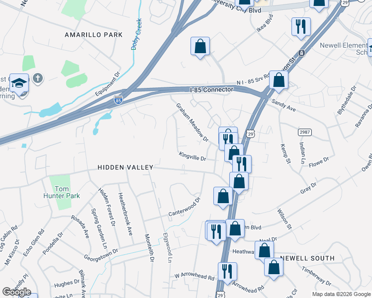 map of restaurants, bars, coffee shops, grocery stores, and more near 6822 Malagant Lane in Charlotte