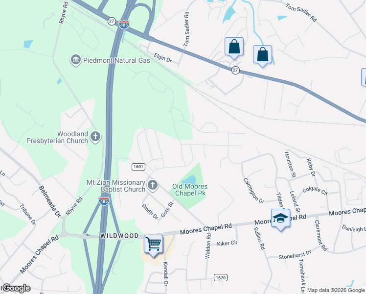map of restaurants, bars, coffee shops, grocery stores, and more near 5039 Wolfridge Ave in Charlotte