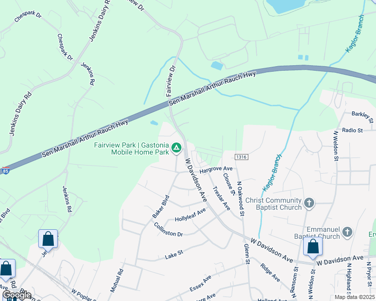 map of restaurants, bars, coffee shops, grocery stores, and more near 1998 West Davidson Avenue in Gastonia