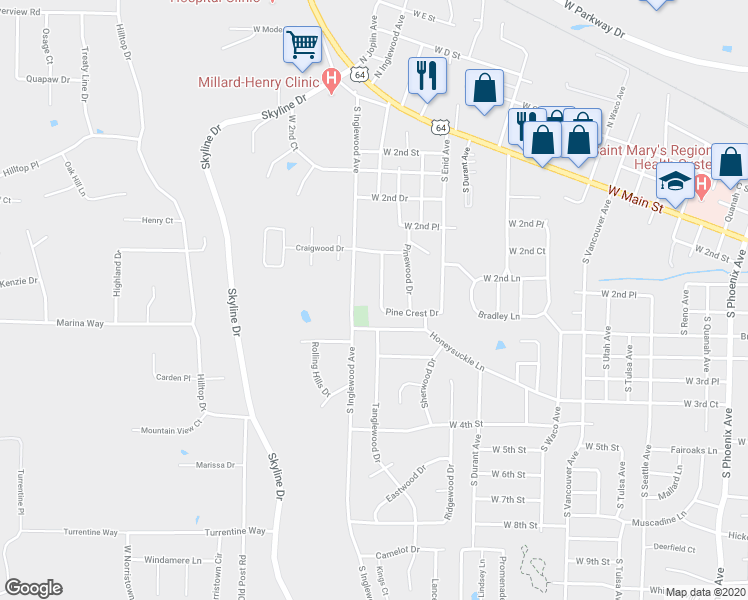 map of restaurants, bars, coffee shops, grocery stores, and more near 10 Pine Forest Drive in Russellville