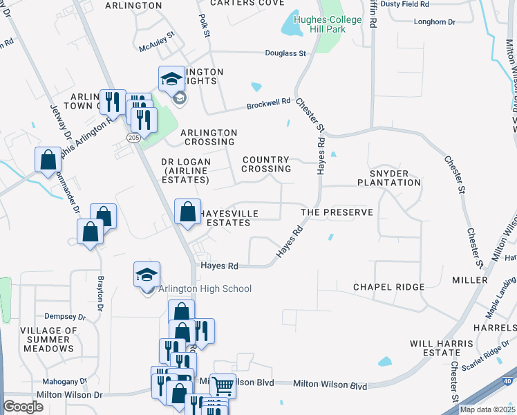 map of restaurants, bars, coffee shops, grocery stores, and more near 12003 Cranston Drive in Arlington