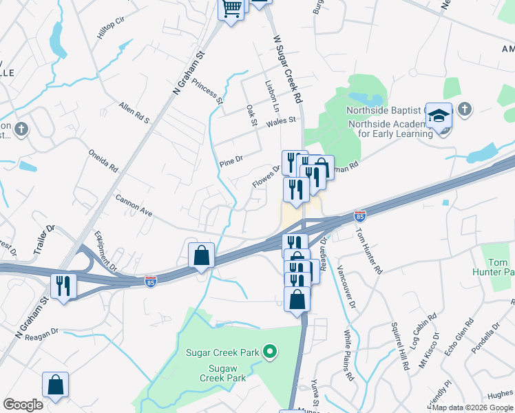 map of restaurants, bars, coffee shops, grocery stores, and more near 5111 Equipment Drive in Charlotte