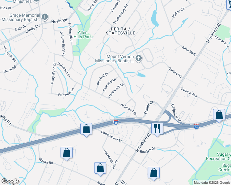 map of restaurants, bars, coffee shops, grocery stores, and more near 4617 Ashmont Place in Charlotte