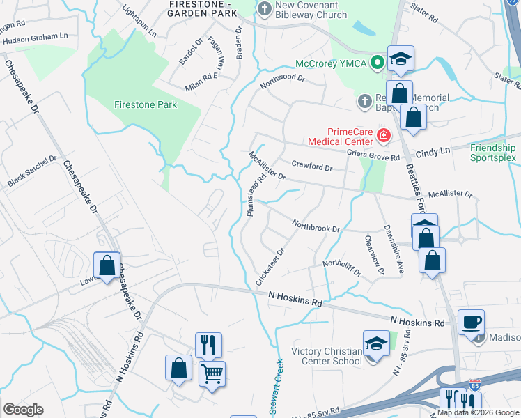 map of restaurants, bars, coffee shops, grocery stores, and more near 1417 Plumstead Road in Charlotte