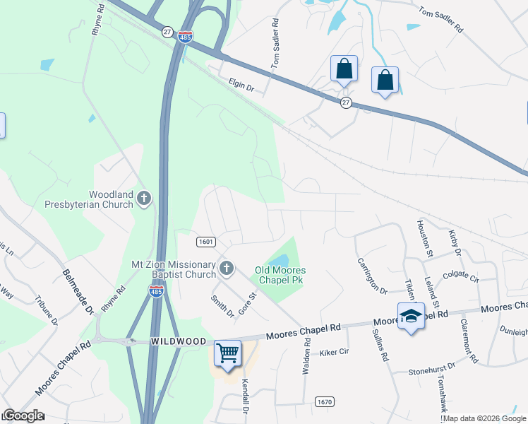 map of restaurants, bars, coffee shops, grocery stores, and more near 5039 Wolfridge Ave in Charlotte