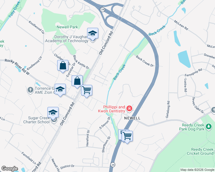 map of restaurants, bars, coffee shops, grocery stores, and more near 9204 Grand Valley Drive in Charlotte