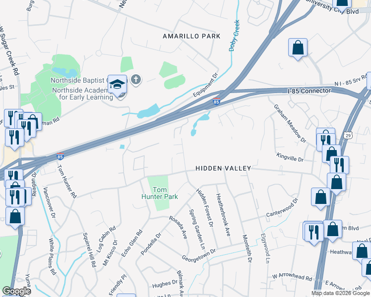 map of restaurants, bars, coffee shops, grocery stores, and more near in Charlotte