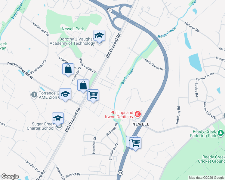 map of restaurants, bars, coffee shops, grocery stores, and more near 9204 Grand Valley Drive in Charlotte