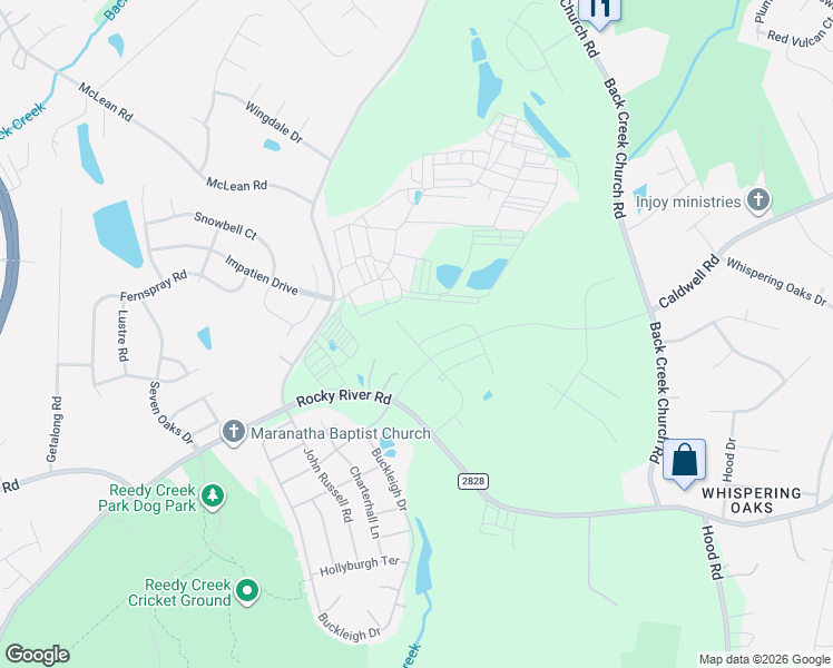 map of restaurants, bars, coffee shops, grocery stores, and more near 3425 Rocky River Road in Charlotte