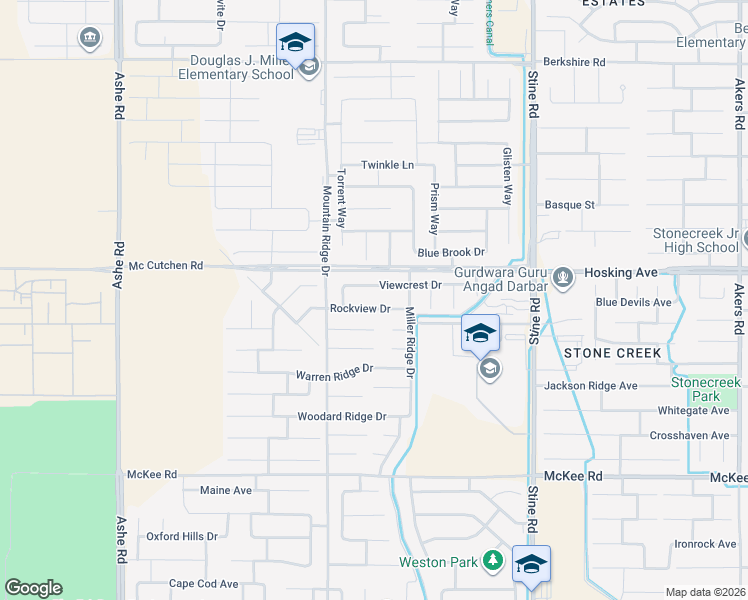map of restaurants, bars, coffee shops, grocery stores, and more near 5513 Rockview Drive in Bakersfield