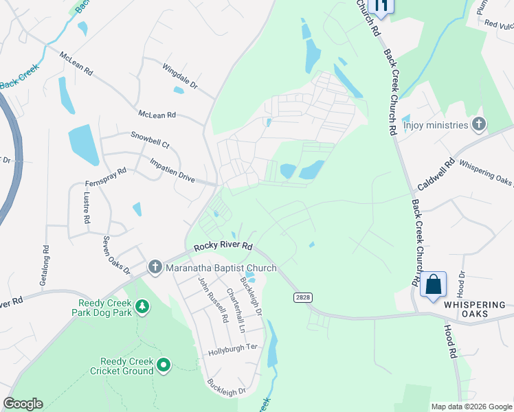 map of restaurants, bars, coffee shops, grocery stores, and more near 3425 Rocky River Road in Charlotte