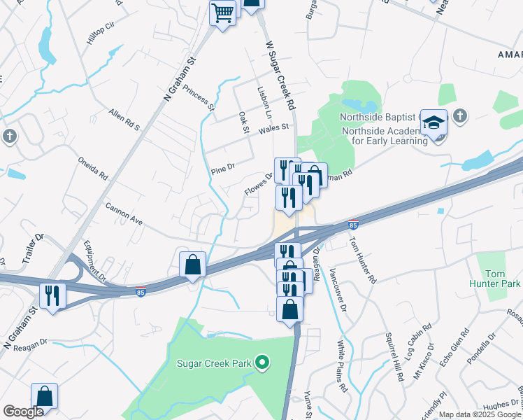 map of restaurants, bars, coffee shops, grocery stores, and more near 5111 Equipment Drive in Charlotte