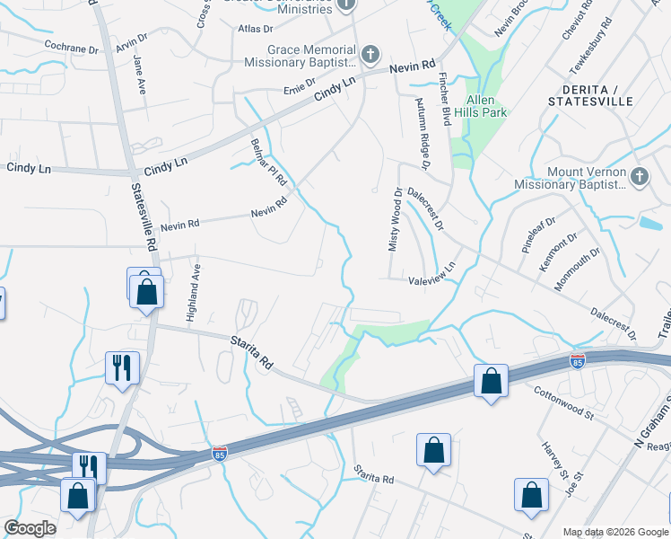 map of restaurants, bars, coffee shops, grocery stores, and more near in Charlotte