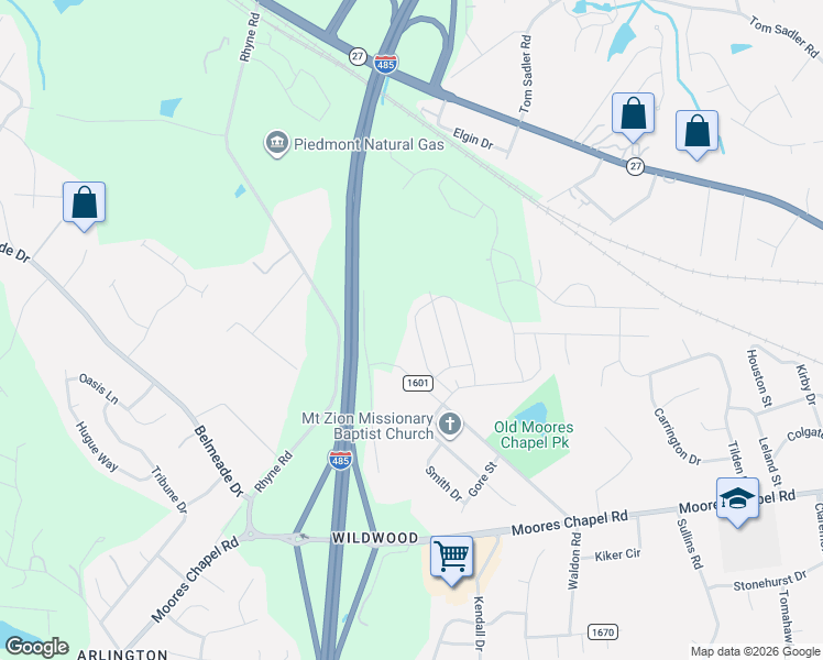 map of restaurants, bars, coffee shops, grocery stores, and more near 9608 Old Moores Chapel Road in Charlotte