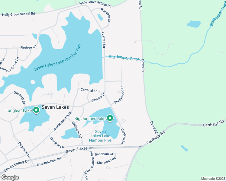 map of restaurants, bars, coffee shops, grocery stores, and more near Birchwood Court in Seven Lakes