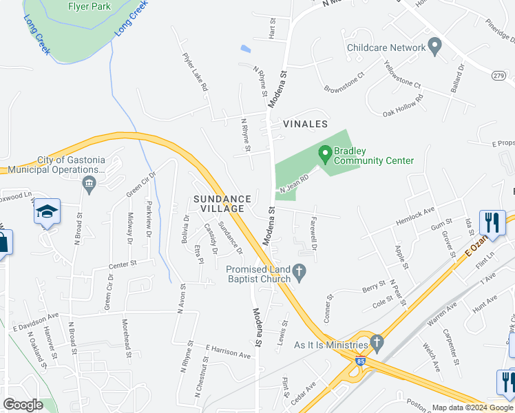 map of restaurants, bars, coffee shops, grocery stores, and more near 1208 Bicycle Court in Gastonia
