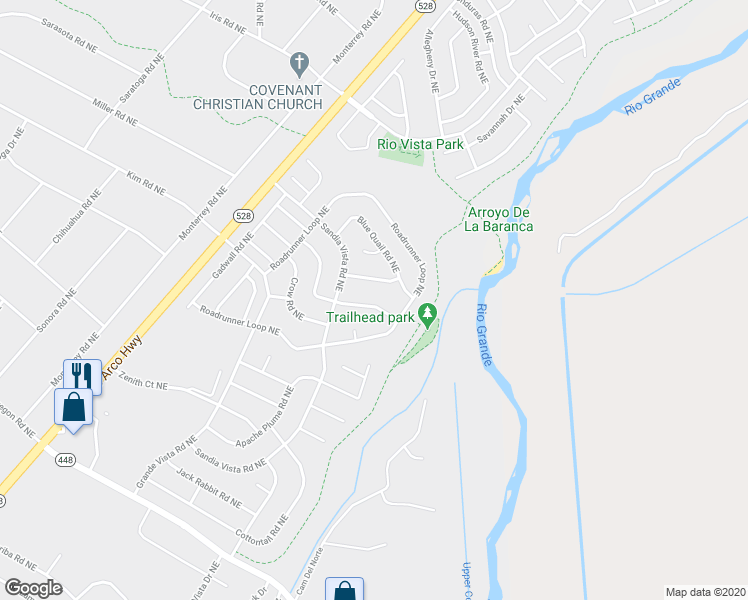 map of restaurants, bars, coffee shops, grocery stores, and more near 6497 Gambel Quail Road Northeast in Rio Rancho