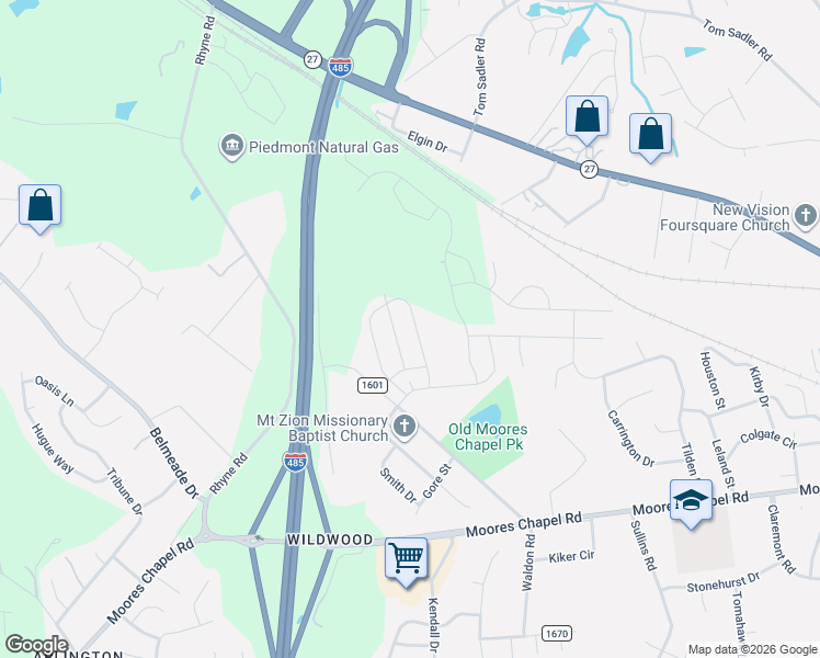 map of restaurants, bars, coffee shops, grocery stores, and more near 9500 Old Moores Chapel Road in Charlotte