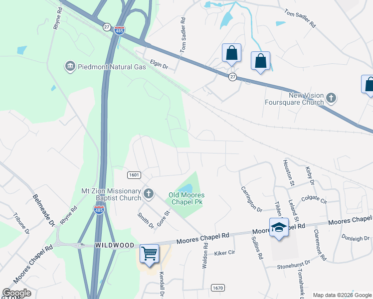 map of restaurants, bars, coffee shops, grocery stores, and more near 8502 Deerwood Road in Charlotte