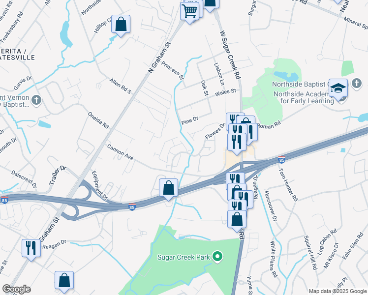 map of restaurants, bars, coffee shops, grocery stores, and more near 1515 Cannon Avenue in Charlotte