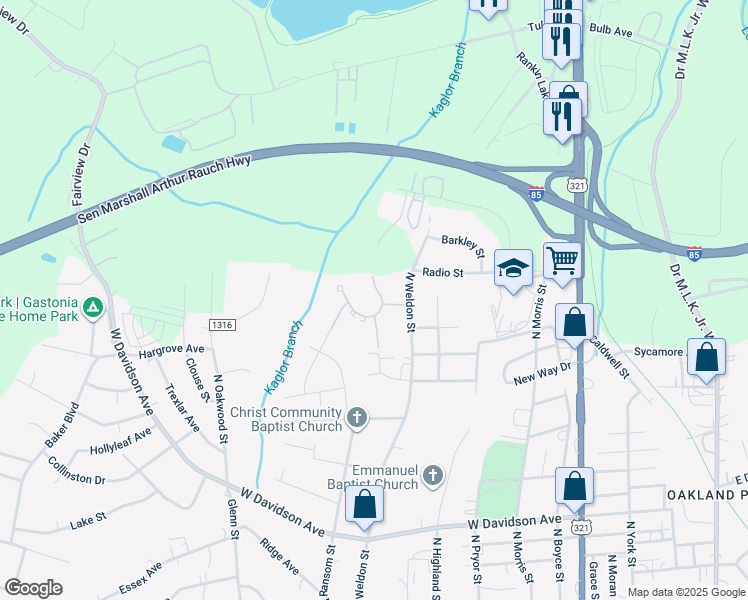 map of restaurants, bars, coffee shops, grocery stores, and more near 1001 Sims Circle in Gastonia