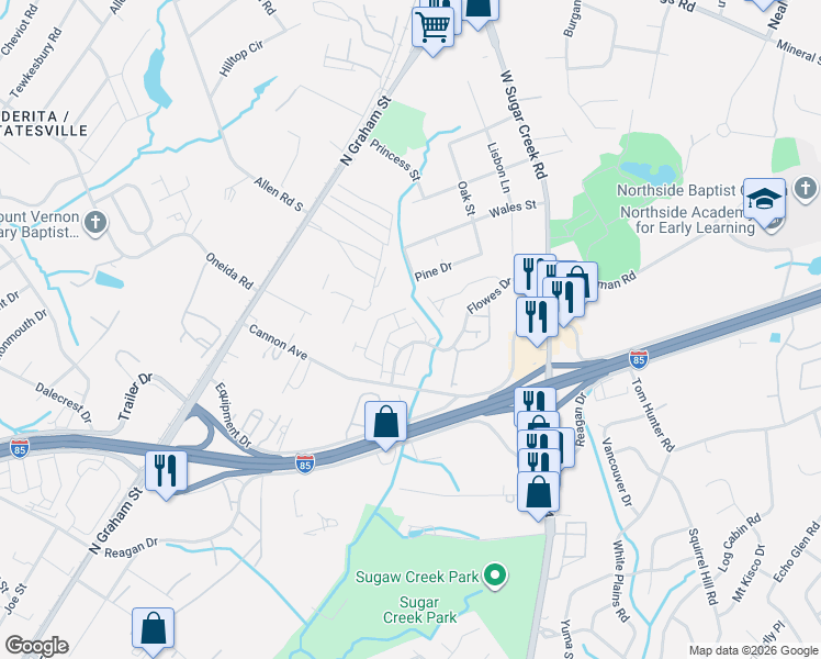 map of restaurants, bars, coffee shops, grocery stores, and more near 1515 Cannon Avenue in Charlotte