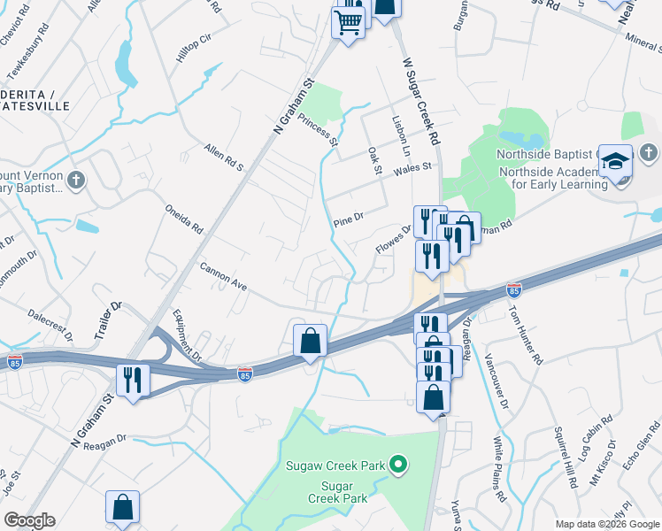 map of restaurants, bars, coffee shops, grocery stores, and more near 1515 Cannon Avenue in Charlotte