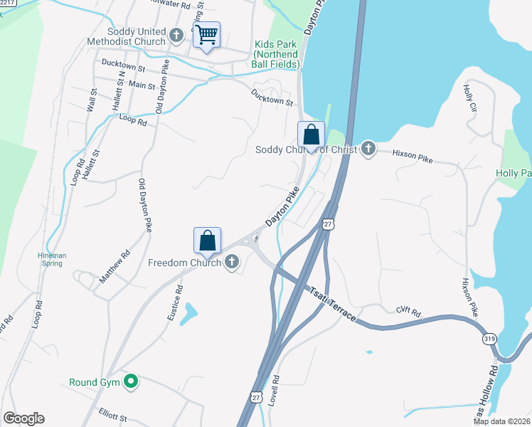 map of restaurants, bars, coffee shops, grocery stores, and more near 11165 Dayton Pike in Soddy-Daisy