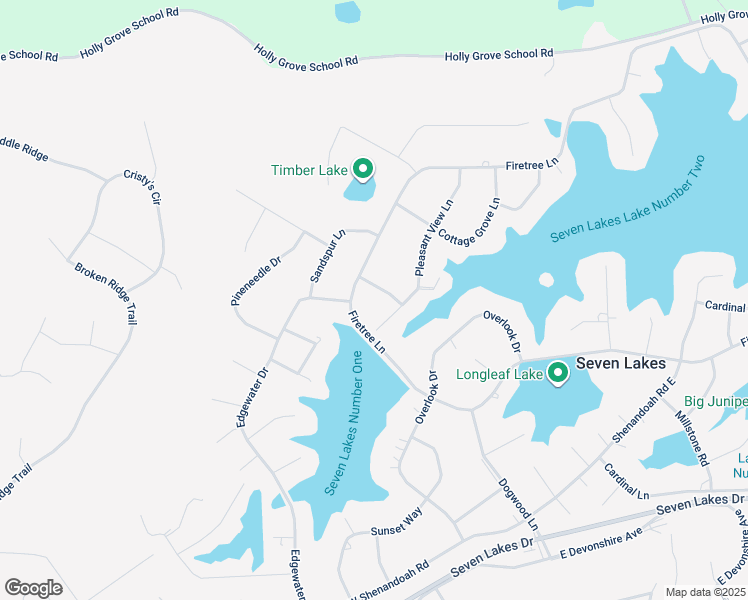 map of restaurants, bars, coffee shops, grocery stores, and more near Roundtree Road in Seven Lakes