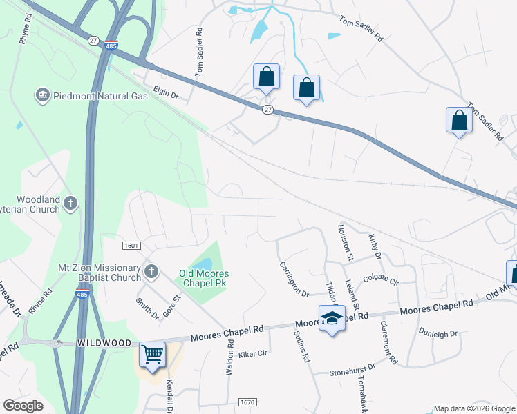 map of restaurants, bars, coffee shops, grocery stores, and more near 301 Tilden Road in Charlotte