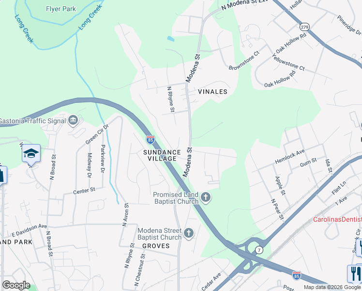 map of restaurants, bars, coffee shops, grocery stores, and more near 860 Raindrops Road in Gastonia